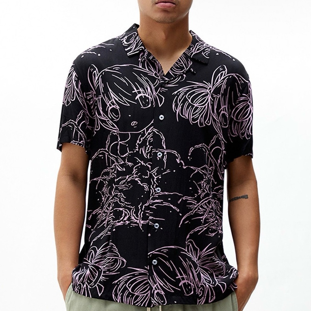 Pacsun Anime Lines Camp Button Down Short Sleeve Shirt - Size: Small